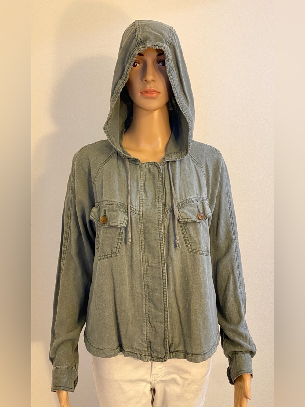 Women’s Unionbay Long Sleeve Hooded Hidden Button Closure Utility Jacket